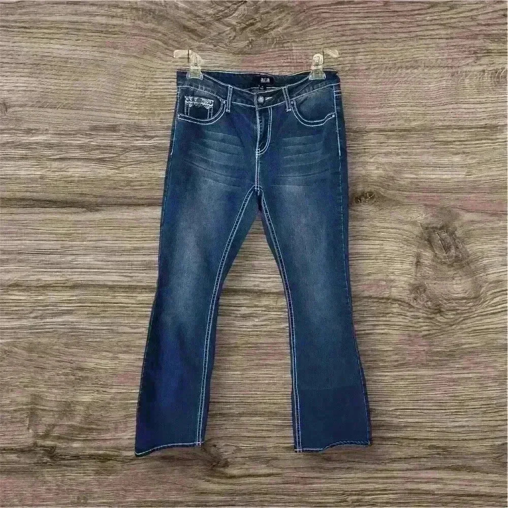 a.n.a Bootcut Jeans 10 Medium Wash Blue Denim‎ Boho Western Embroidered Pockets